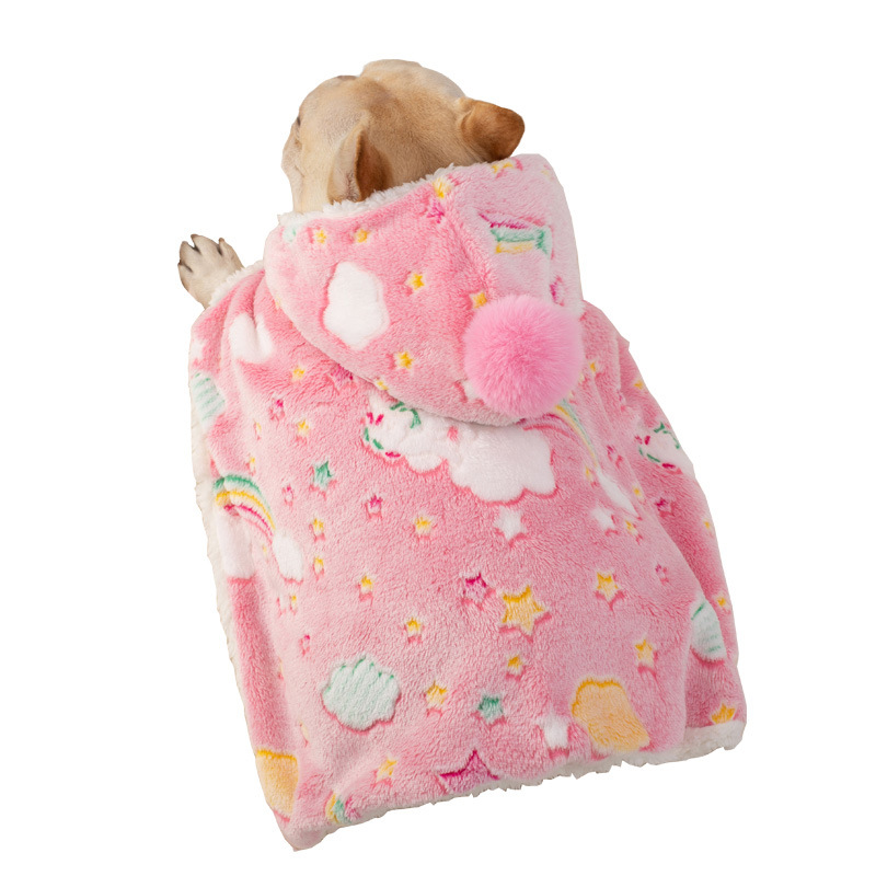 Dog Cloak Nightgown Warm Autumn and Winter Quilt Fadou Koki Bear Shawl Luminous Cape Blanket Pet Clothes