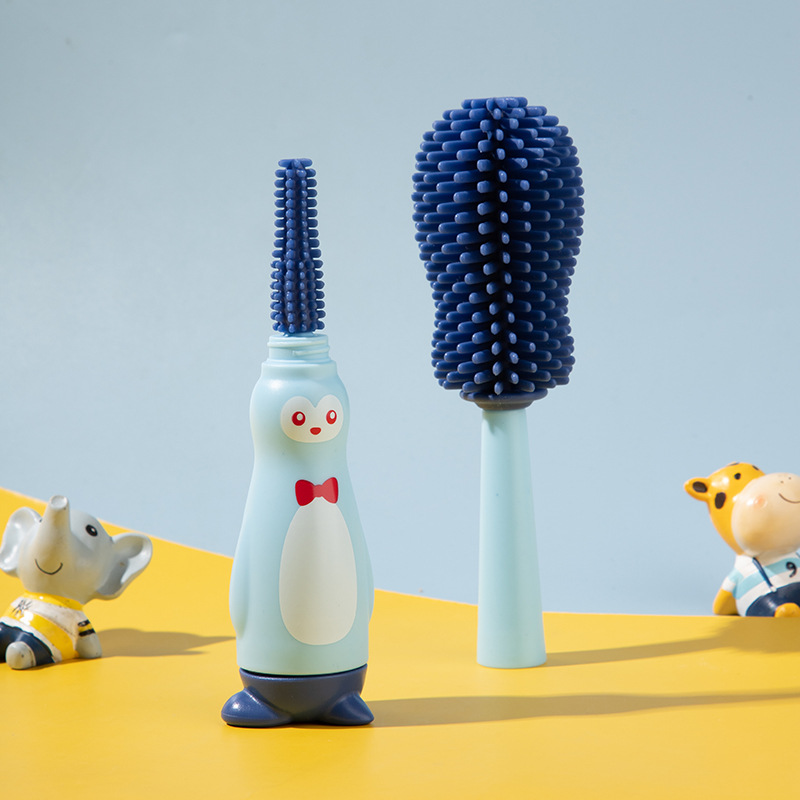 Silicone feeding bottle brush baby special nipple brush straw brush four-in-one cup brush groove gap cleaning brush suit