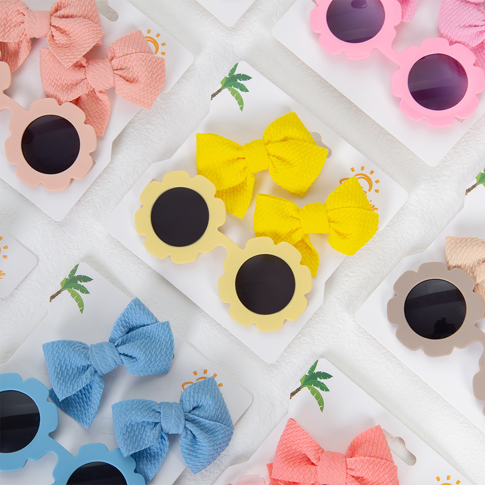 Children's Sunflower Sunglasses Hairpin Set Fashion Simple Boys and Girls Baby Anti-ultraviolet Eye Protection Toy Sunshade Mirror