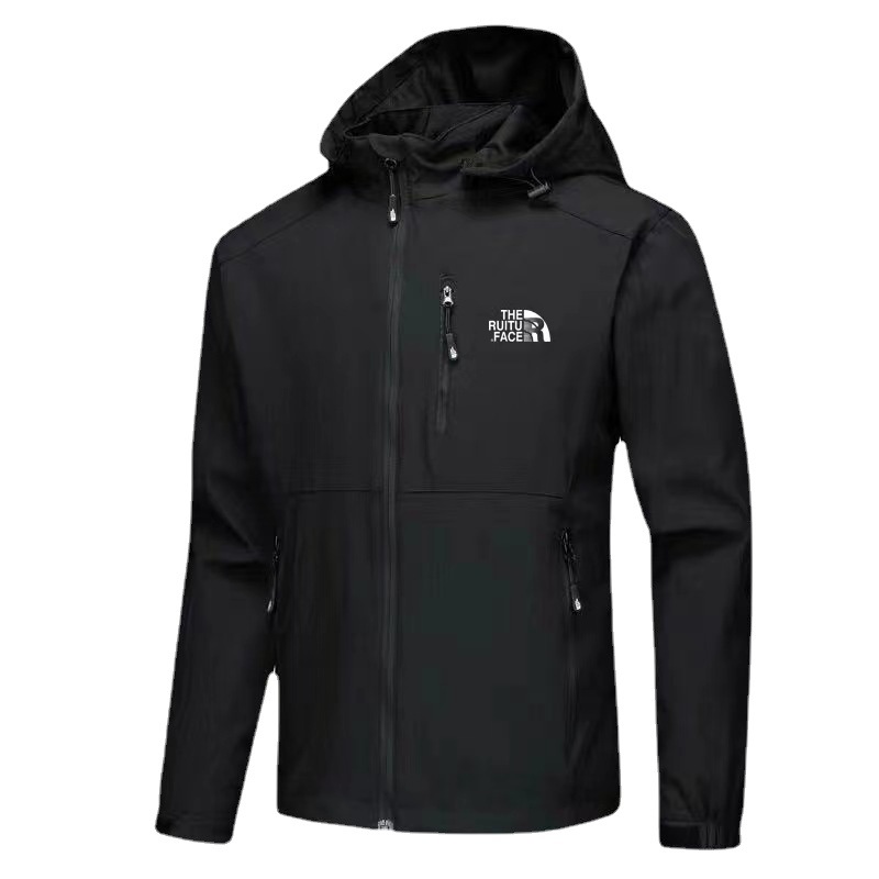 Cross-border Spring and Autumn Sports Windproof Jacket Men's Solid Color Outdoor Hooded Rush wish Foreign Trade Wholesale Jacket Men's