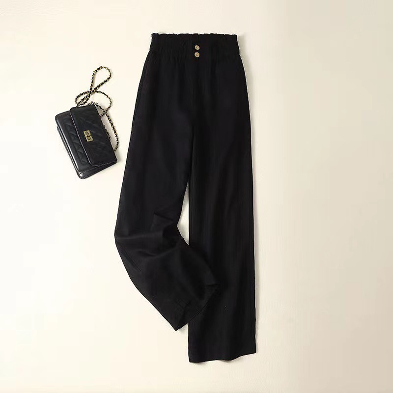 Linen Wide Leg Pants Women's High Waist Draping Spring and Summer Thin Casual Cotton and Linen Pants Flower Bud Waist Linen Pants