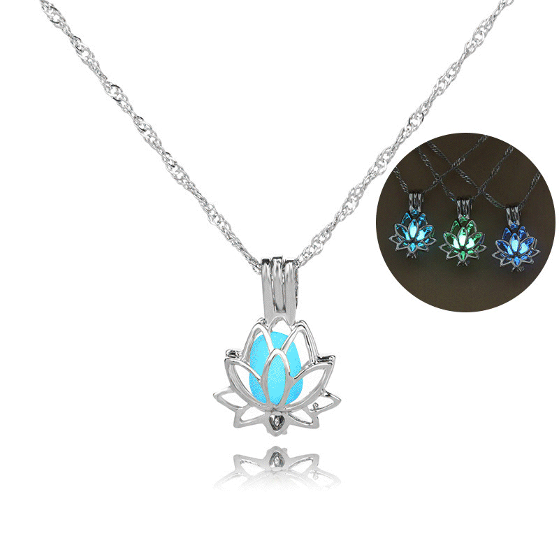 Factory direct European and American yoga lotus photo box luminous pendant necklace Amazon hot diy explosions