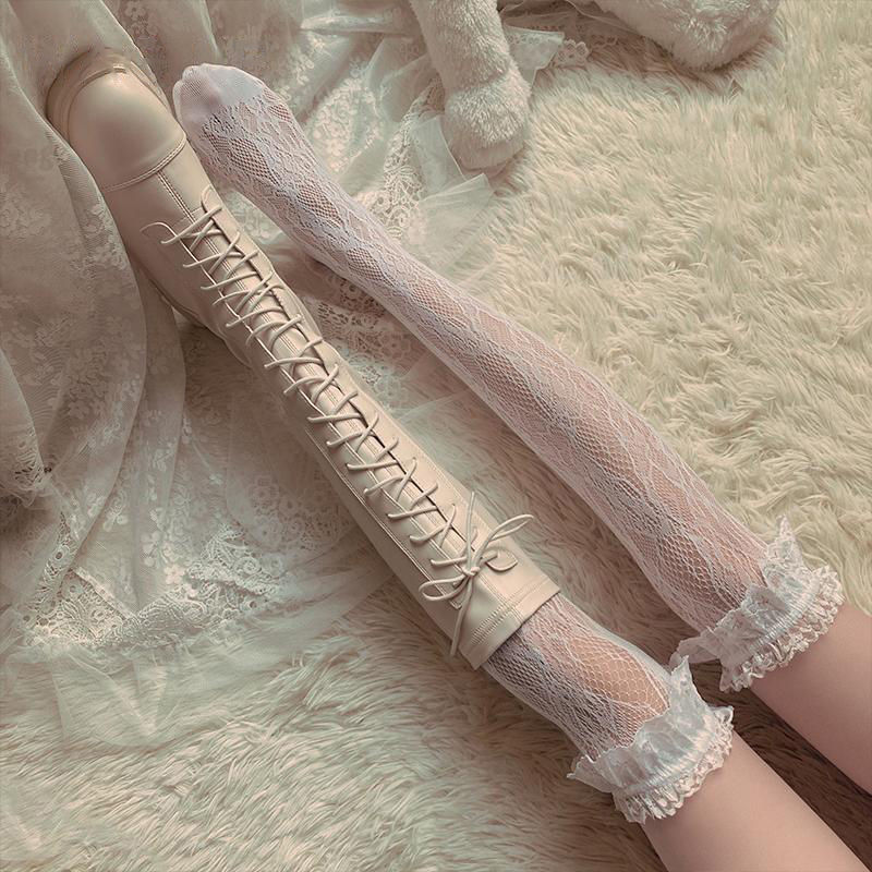 Lolita Lolita stockings white lace socks over-the-knee fishnet stockings mid-calf socks thin girly jk socks