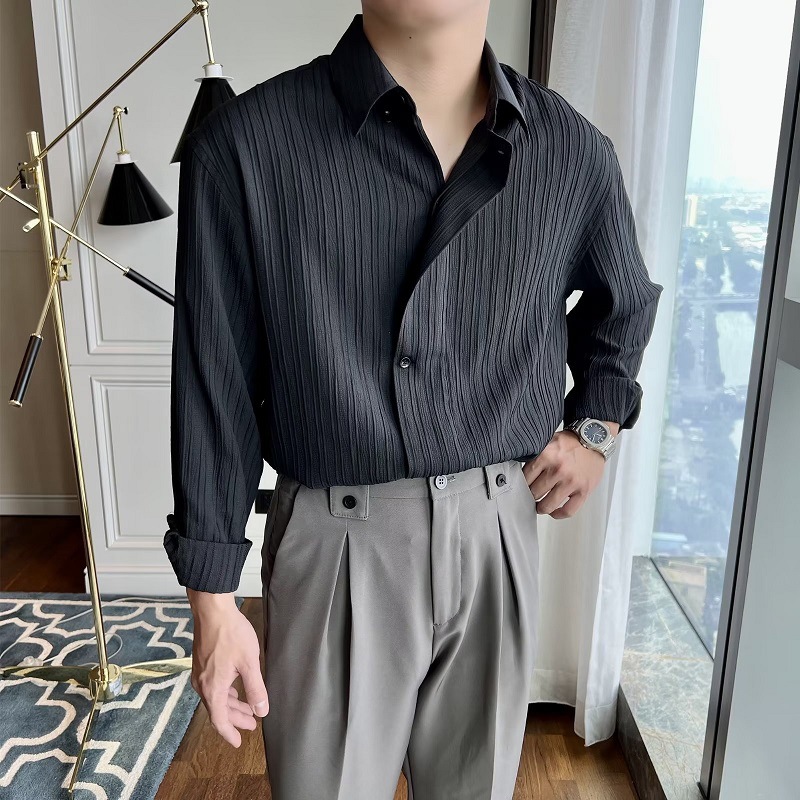 Japanese oversize Pleated Long Sleeve Shirt Men's and Women's Loose Design Drop Sense Niche bf Style Cardigan Lapel Shirt
