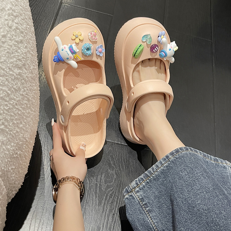 2023 New Style Women's Cross-border Thick Sole Anti-slip Height-increasing Outwear Fashionable Baotou Sandals and Slippers Lazy Shoes for Women