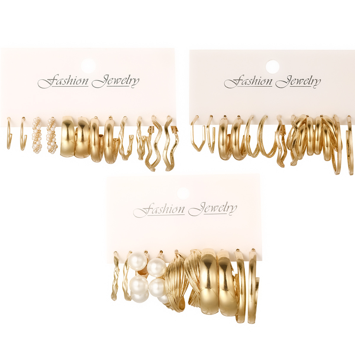 European and American cross-border new square geometric retro Pearl earrings suit combination creative personality metal earrings