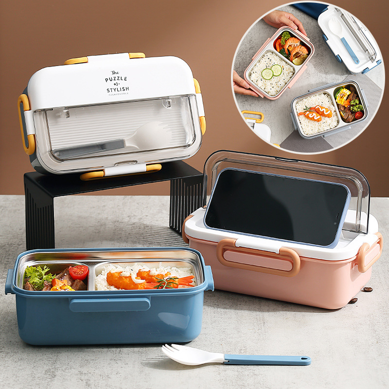 304 stainless steel lunch box student office worker with tableware water injection heating lunch box portable compartment lunch box