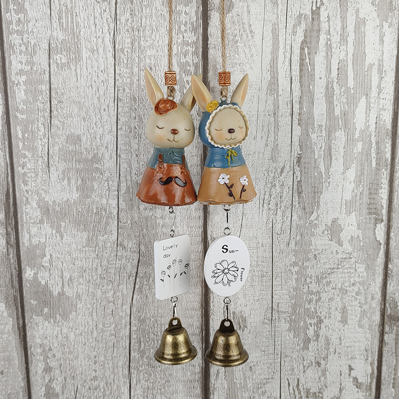 zakka Grocery Cartoon miss Rabbit Resin Crafts Hanging Wind Chimes Couple Student Birthday Valentine's Day Gift