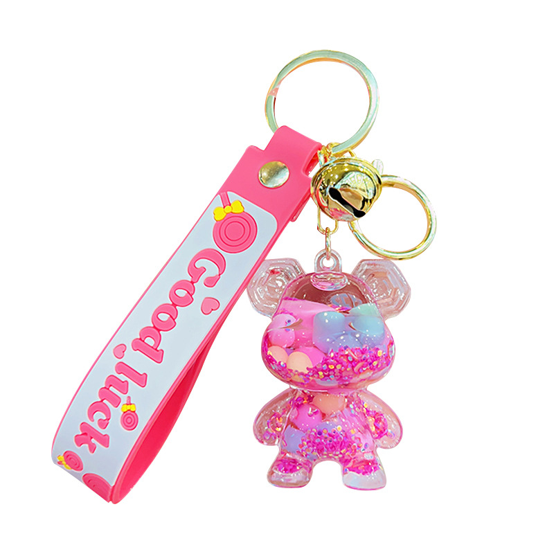 Cartoon violent bear quicksand bottle key chain stall small gifts wholesale acrylic floating into the oil liquid key chain