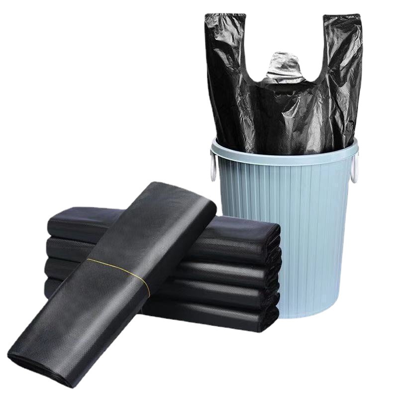 Household vest type portable garbage bag kitchen disposable thickened garbage bag black vest plastic bag wholesale
