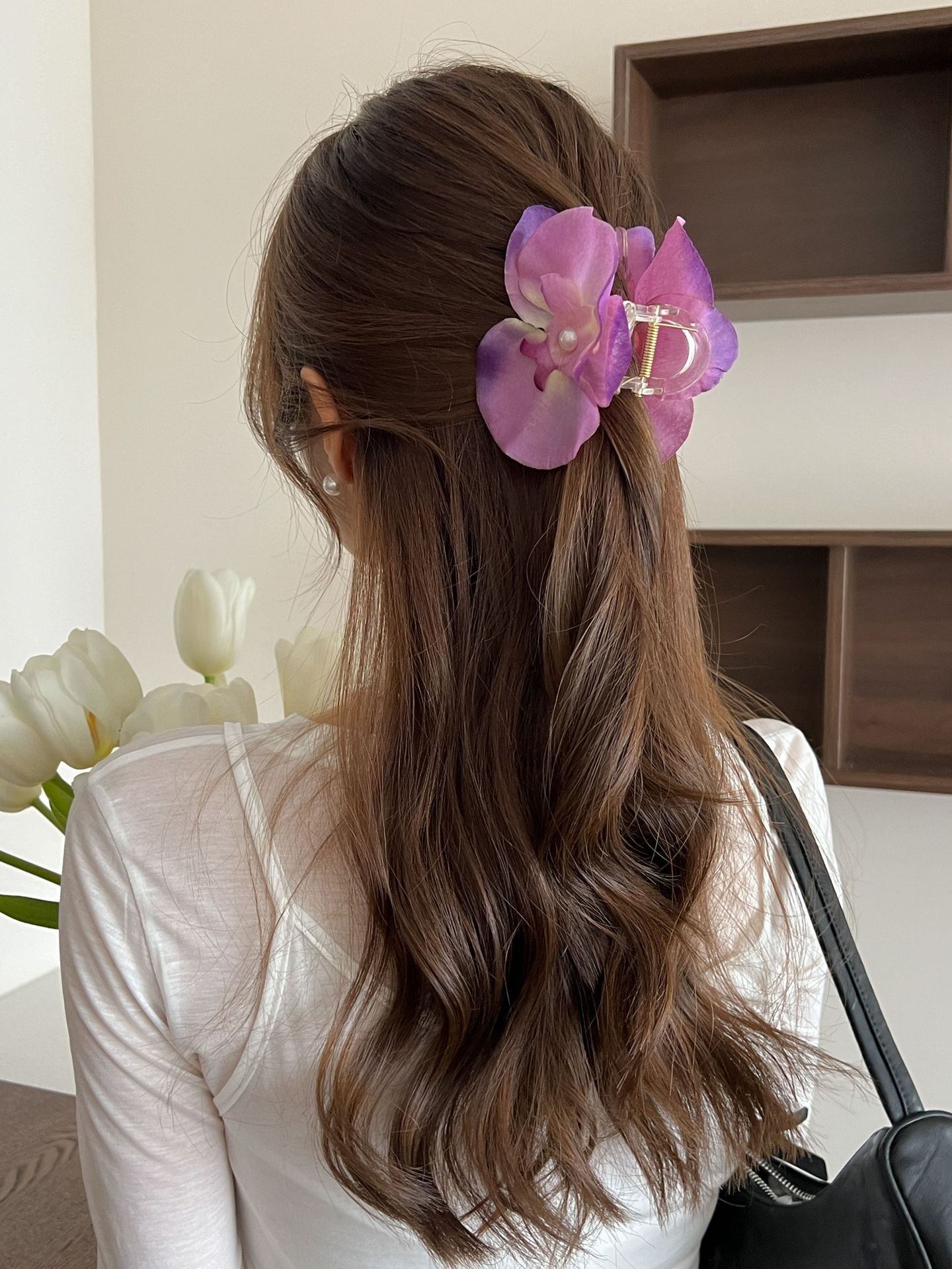 Sweet Phalaenopsis Ribbon Grab Clip Simulation Flower Hair Grab Side Clip Orchid Temperament Sense Super Fairy Head Jewelry_voghion.com