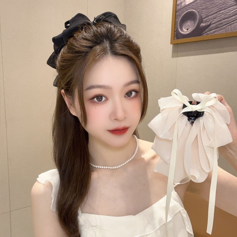 Internet Celebrity Bow Ribbon Hair Clip for Women French Style Gentle Face Small Back Head Hair Clip Chiffon Hair Accessories Headwear