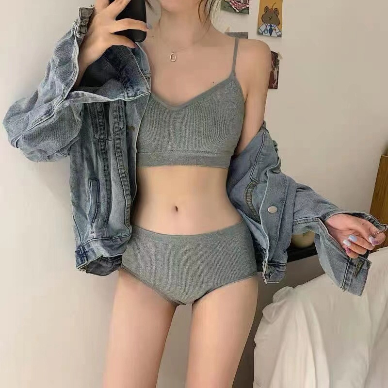 Girl's Tube Top Underwear Set Beautiful Back Push-Up Seamless Bra Underpants Students Korean Style Sports Underwear for Middle School Students
