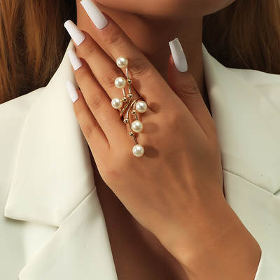 European and American fashion Pearl geometric RING personality exaggerated creative golden index finger RING RING