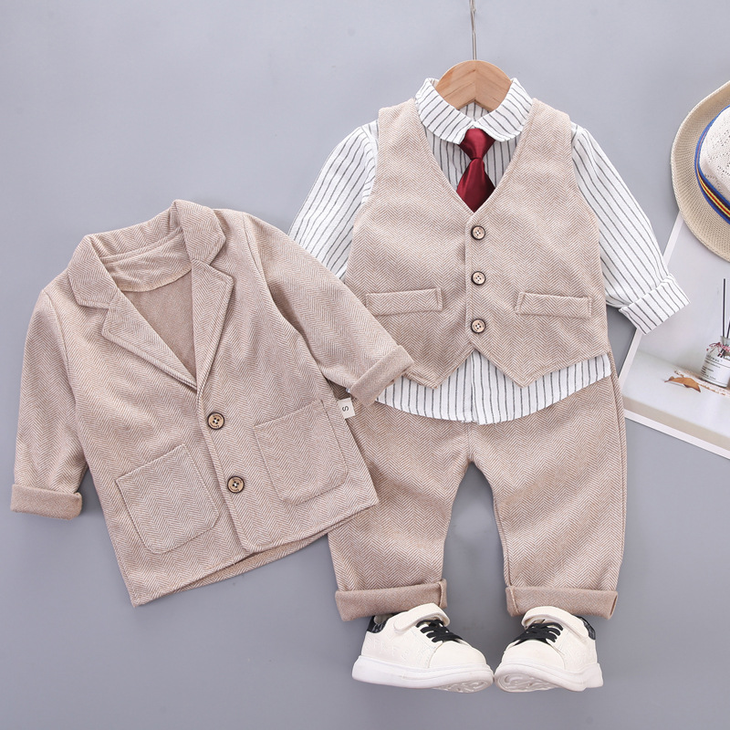 Boys and Girls spring and autumn suit suit 2024 new children's shirt four-piece suit spring and autumn children's one-piece delivery