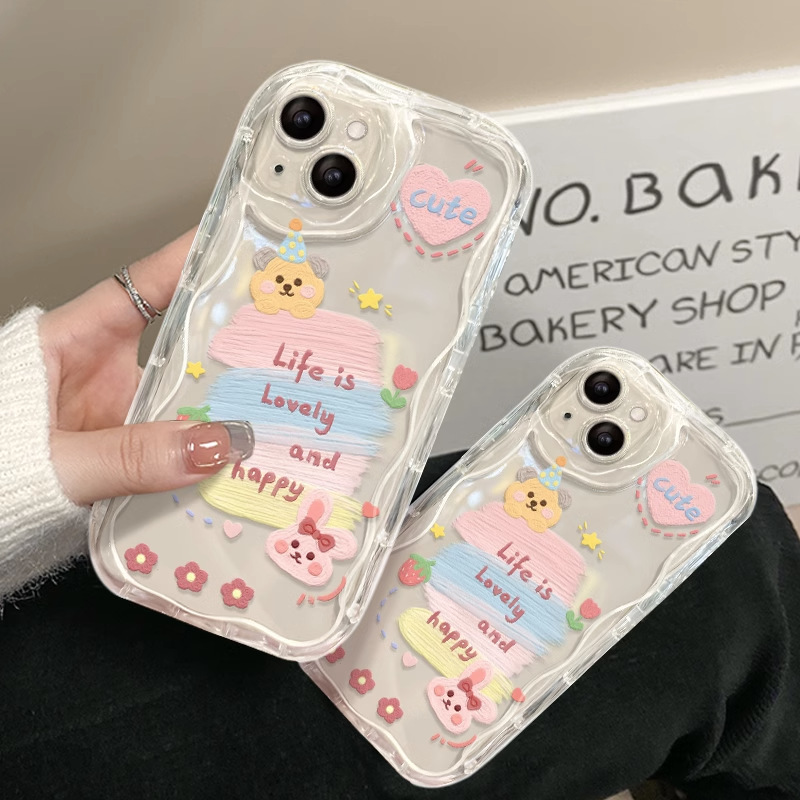 油畫兔子蘋果14ProMax手機殼13mini女款iPhone12全包11Pro透明殼