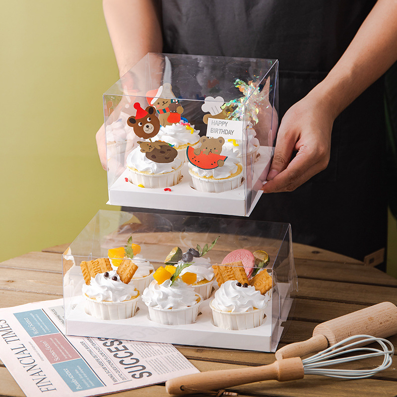 Small Cup Cupcake Packing Box Transparent West Point Dessert Packing Hand-held Muffin 2 4 6 Pack