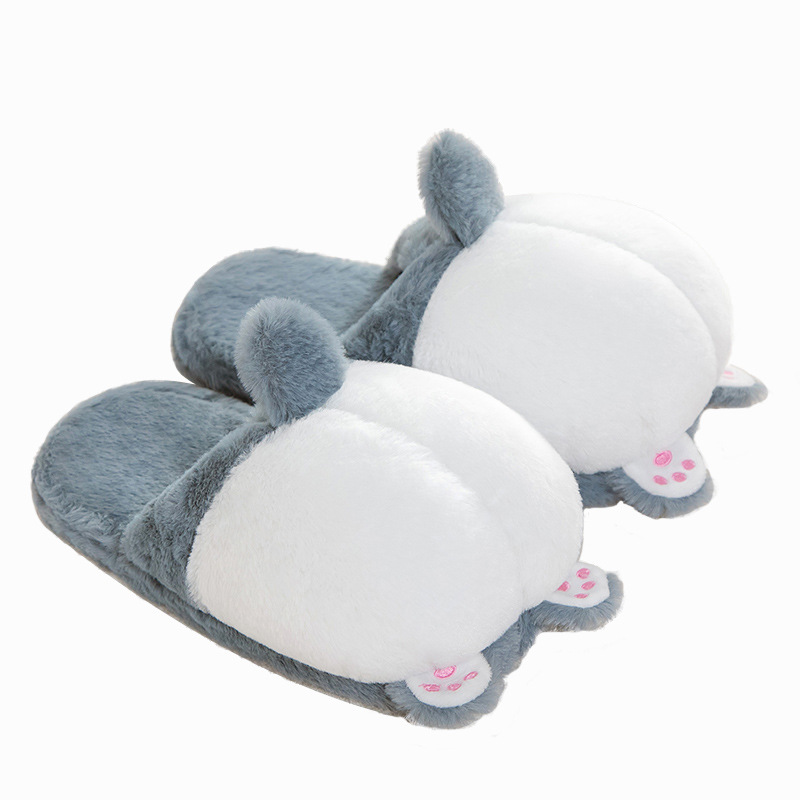 Cross-border Cute Corgi Butt Plush Slippers Thickened Warm Corgi Dog Butt Home Floor Non-slip Cotton Shoes