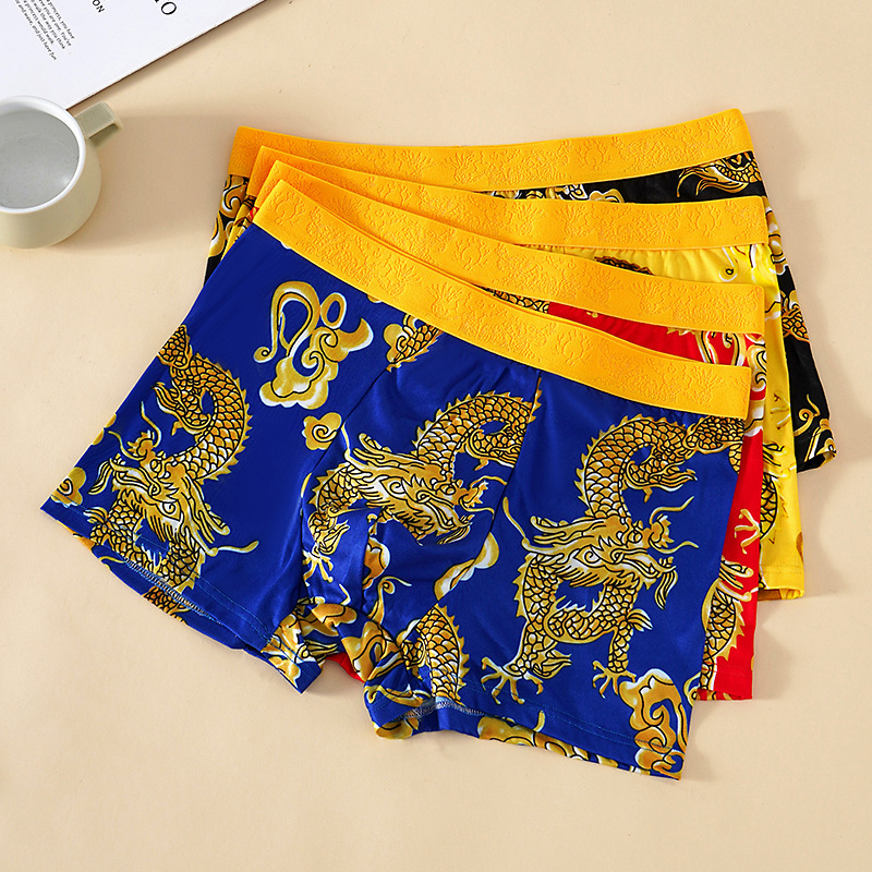 Graphene file dragon pattern printed men's underwear online popular breathable comfortable trendy dragon pattern men's boxer underwear