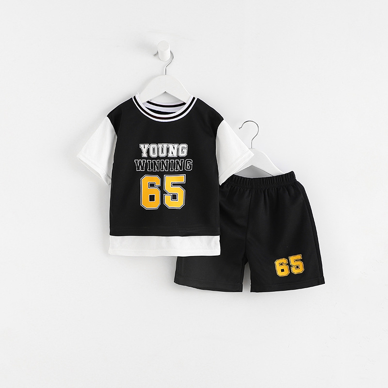 Summer Children's Sports Basketball Suit New Boys' Short-sleeved Quick-drying Clothes Girls' Shorts Small and Medium-sized Children's Fake Two-piece Suit
