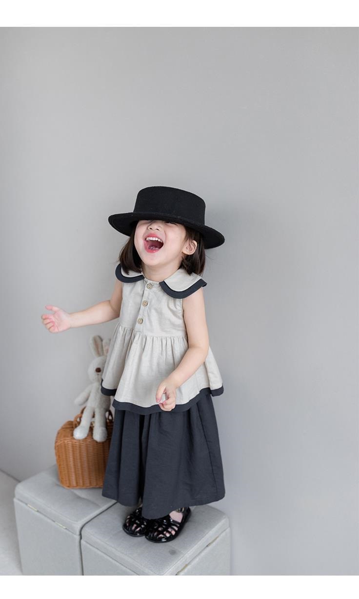 Girls' Set Doll Collar Elegant French Style Baby Top with Wide Leg Pants 23 Summer New Foreign Trade Children's Clothing