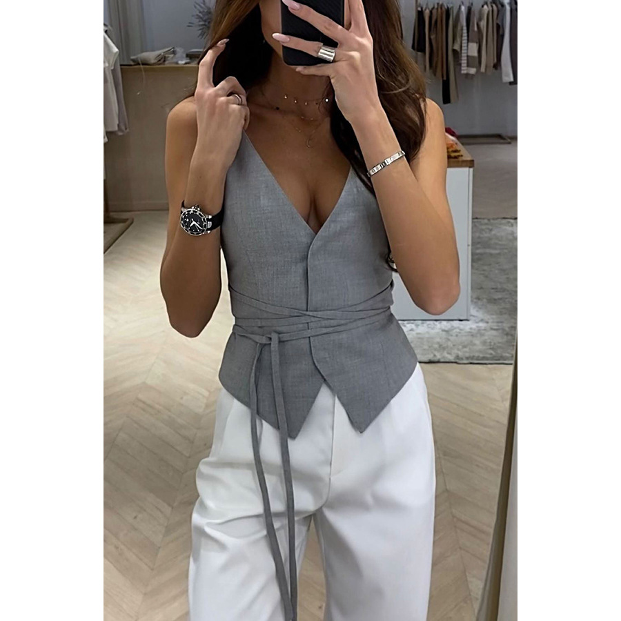Cross-border 2024 European and American spring and summer new lace-up casual women's tops INS vacation loose multi-color fashion vest