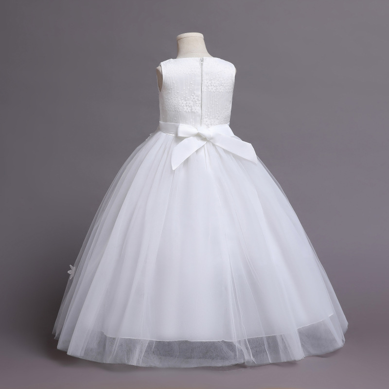 Flower girl's dress Princess girl's waist butterfly sleeveless children's long wedding dress puffy mesh princess dress