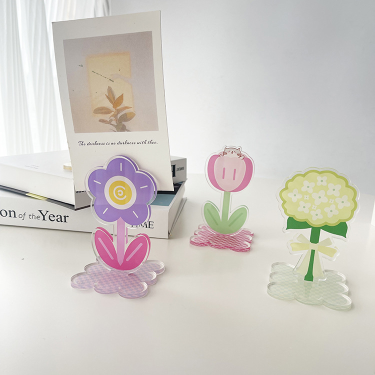 Acrylic note holder desktop photo vertical message cute flower and cat card small ornaments stand card photo holder