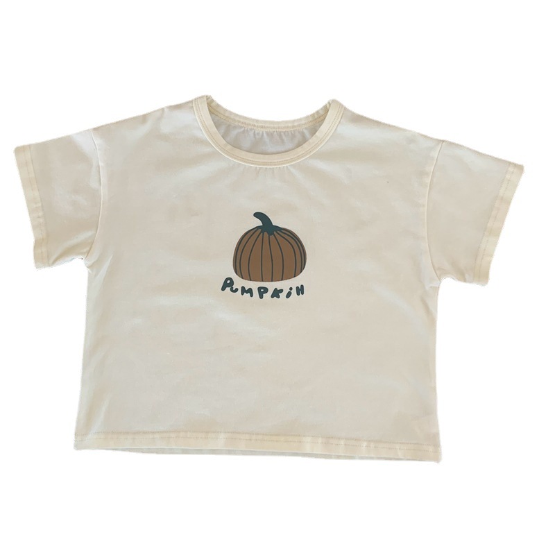 Children's Summer Short-sleeved Top Trendy 2023 Girls Beige Thin Base Shirt Baby's Short-sleeved T-shirt Spring and Summer