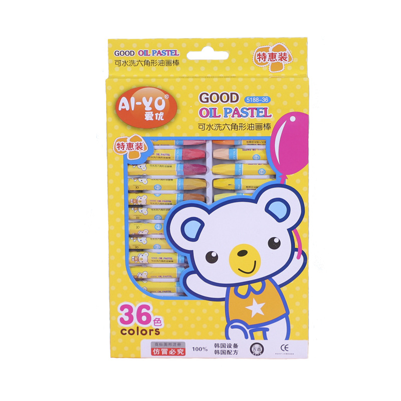 Cartoon color 12 color oil painting stick six angle painting brush graffiti crayon oil chalk children's art supplies stationery