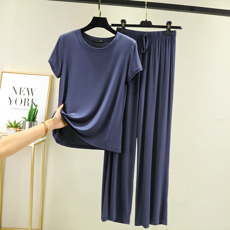 Short-sleeved Modal Cotton Pajamas Women's Summer Thin Middle-aged Casual Wide-leg Pants Loose Home Clothes Two-piece Suit