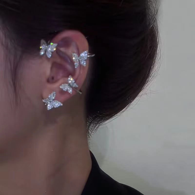 Cross-border diamond butterfly ear clip fashion all-match earless ear clip Internet celebrity temperament commuter earless earrings