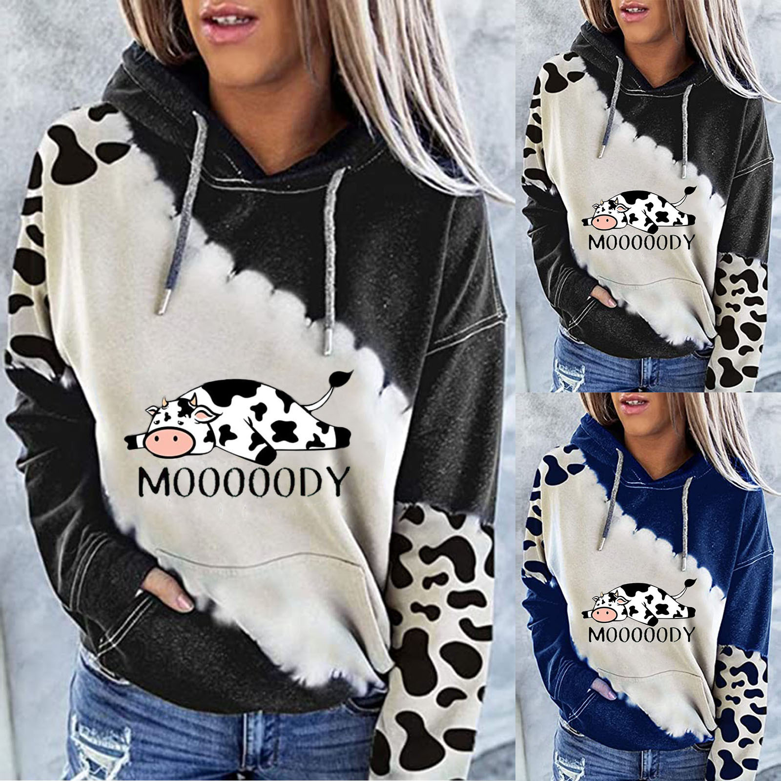 Europe and the United States cross-border foreign trade for Amazon new cow letter printing long sleeve hooded pullover casual sweater