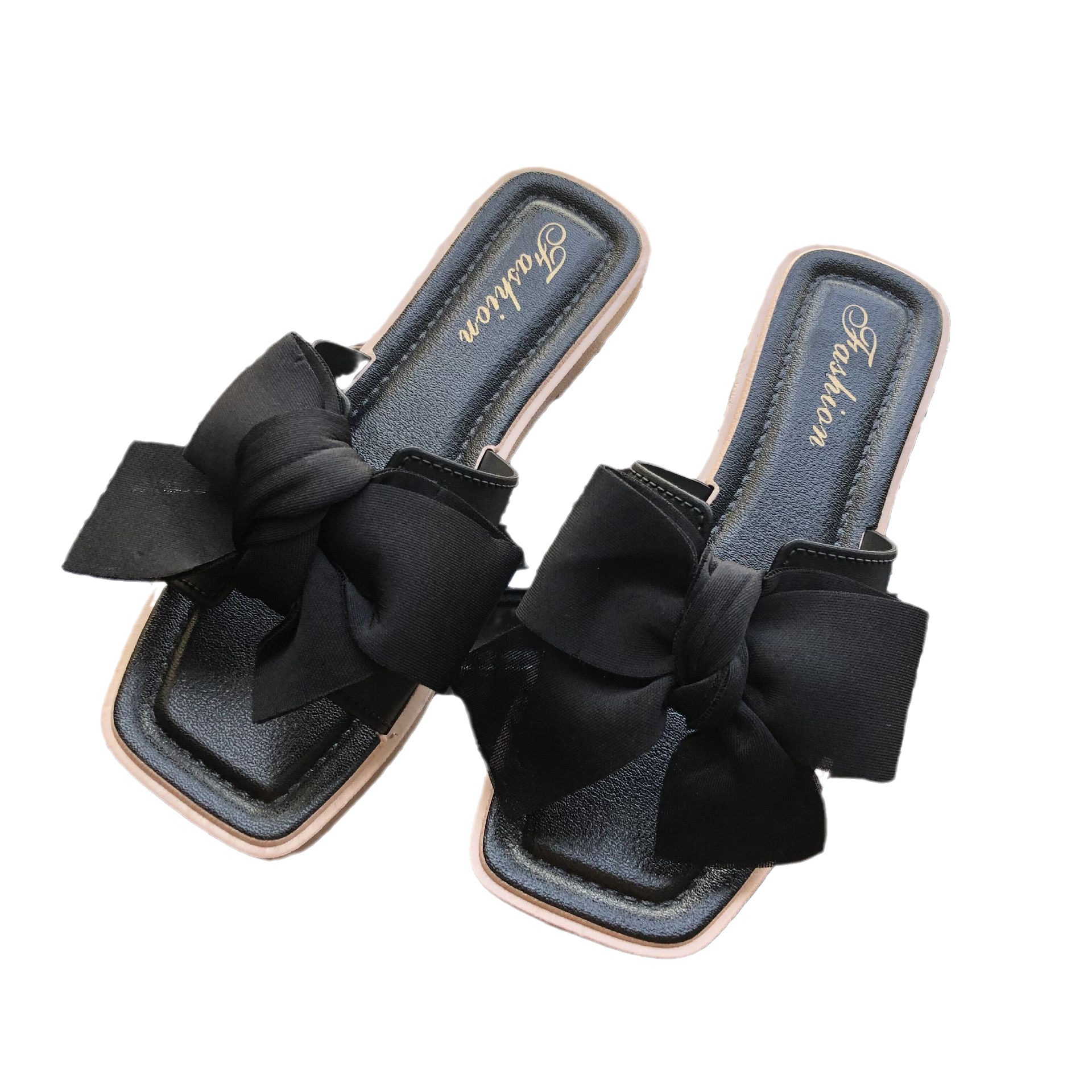 New Fairy style beach shoes women's bow slippers women's summer outdoor wear fashionable all-match girl's heart flat sandals