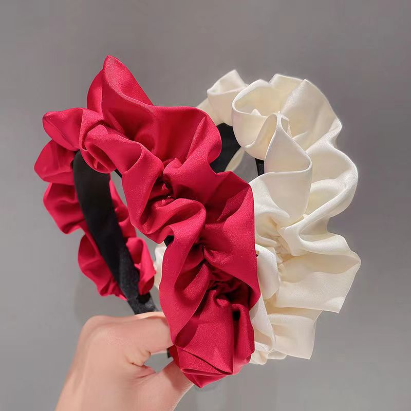 Elegant High Cranial Top Satin Hairband Fold Large Intestine Women's Wide-brimmed Hair Accessories for Face Small Retro High-end Jewelry Hairpin