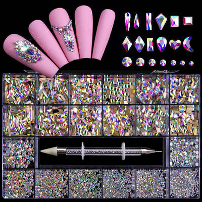 Boxed 21 grid nail drill glass flat bottom drill special-shaped drill DIY nail rhinestone nail jewelry set one-piece generation