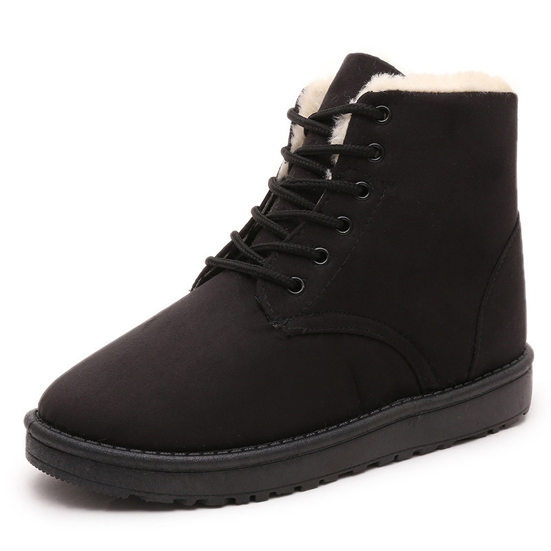 2023 Women's short boots new winter round toe lace-up cotton shoes Women's Flat snow boots fleece-lined warm women's boots wholesale
