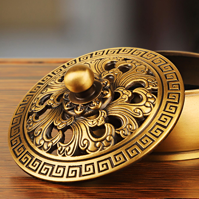 Brass incense burner with lid flat bottom three feet small incense burner incense holder household incense burner decoration incense wholesale crafts