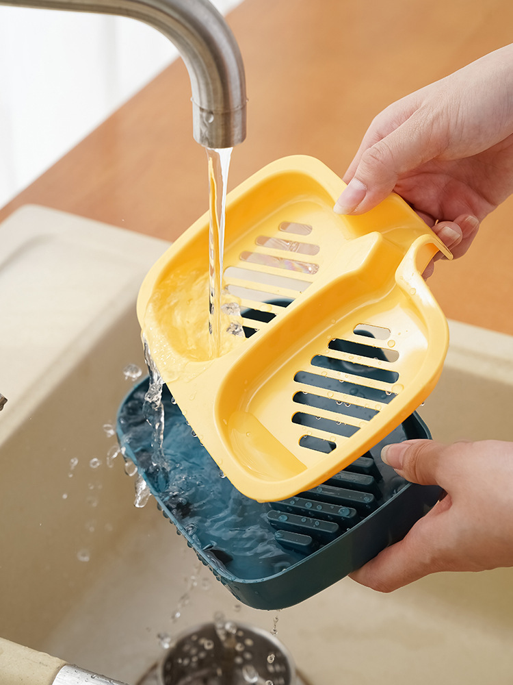 Draining double-layer soap box with spout bathroom laundry soap storage box bathroom wall-mounted draining soap storage rack