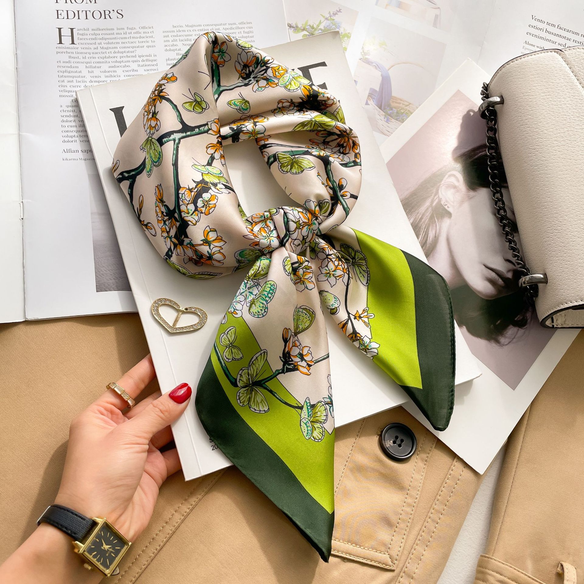 Korean style 70 small square scarf silk scarf retro three-dimensional letters spring and summer new printed silk scarf high-grade professional scarf
