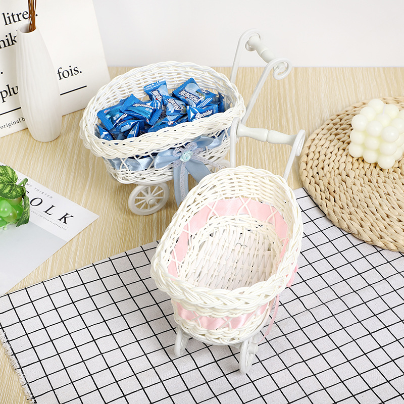 Cute decorative trolley rattan-like candy basket flower basket wedding handicrafts woven basket props