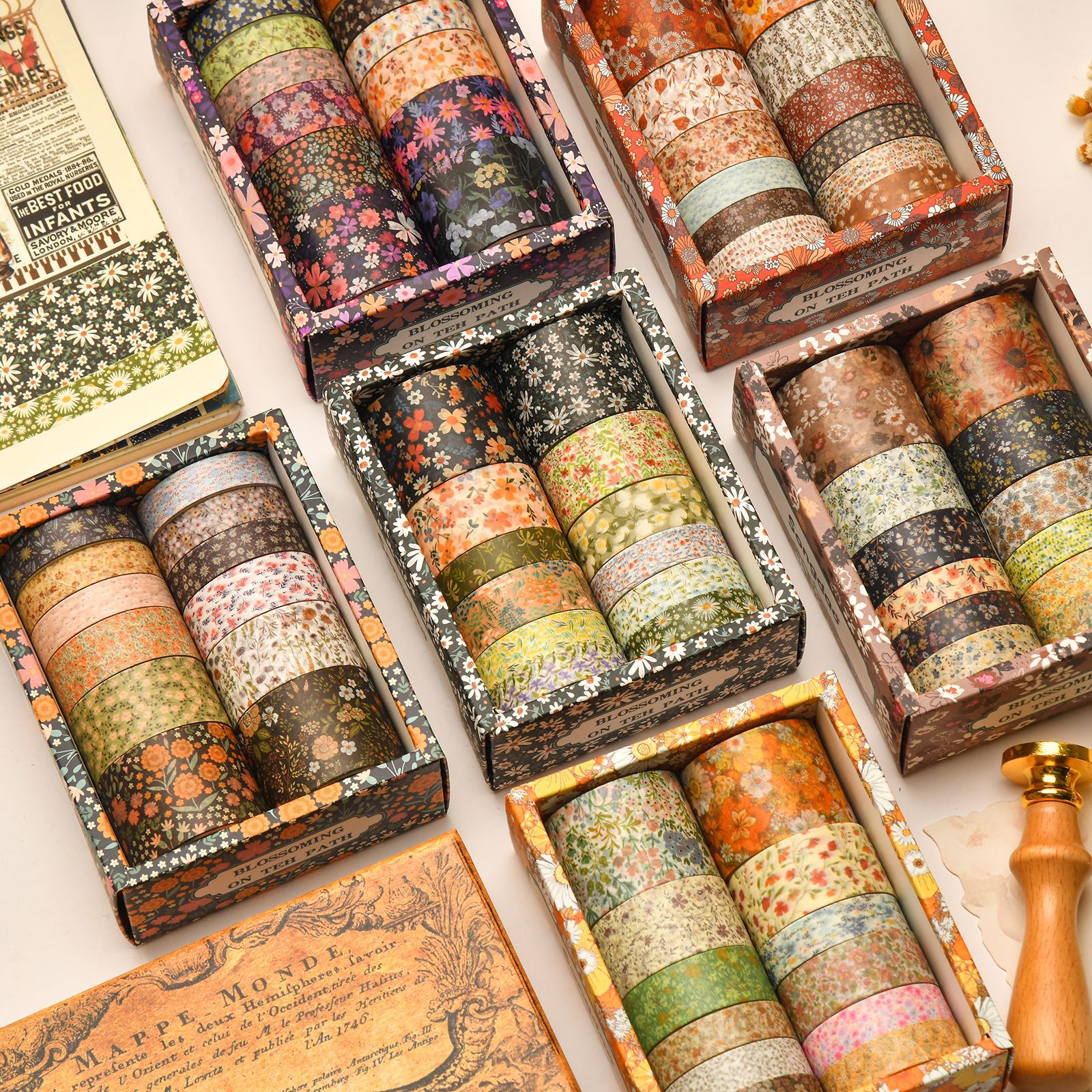 Moshanghuakai series hand account and paper tape gift box suit diy retro style tape plant decorative tape