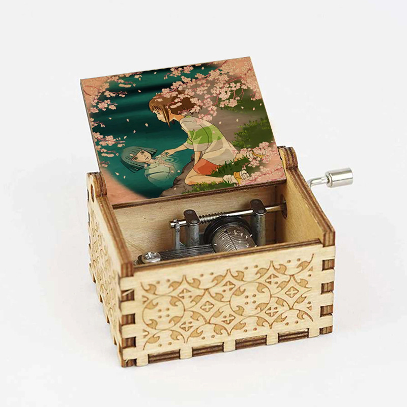 Source Factory Wooden Music Box Vintage Carving Painted Spirited Away Birthday Gift Music Box Wholesale