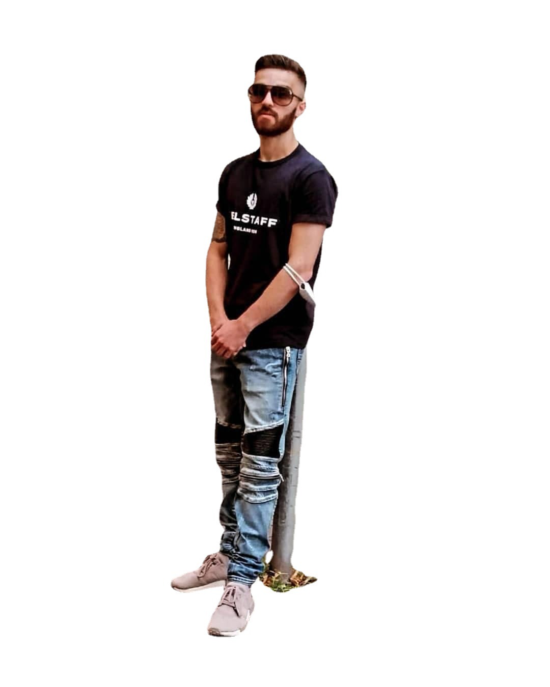 606 Korean Style Slim Fit Motorcycle Jeans High Street Jeans Zipper Patched Jeans