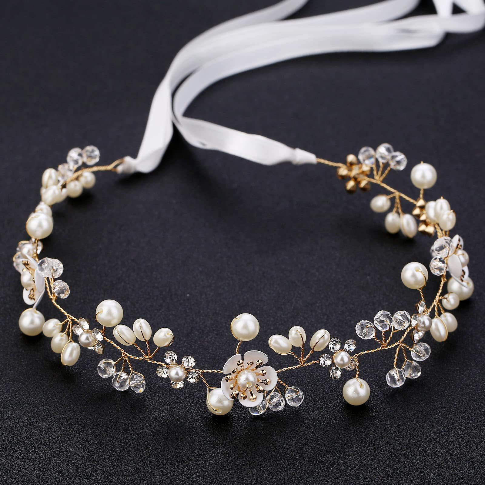 European and American Bridal Jewelry Wedding Dress Headwear Crystal Pearl Headband Hair Accessories Beautiful Flower Handmade Beaded Hair Band
