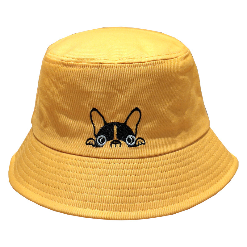 Hat Women's Sunshade Sunscreen Four Seasons Flat Top Embroidered Dog Japanese Style Bendable Folding Fisherman Hat Korean Style Soft Girl Basin Hat