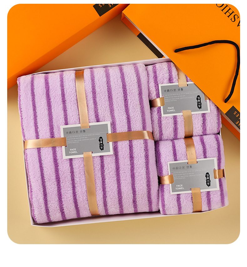 Towel coral velvet towel gift box handbag absorbent advertising wedding hand gift box gift towel Three-Piece Gift Set