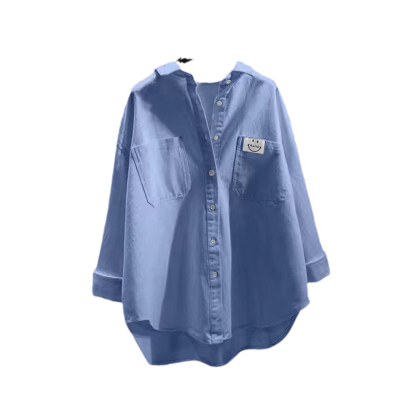 Spot] comfortable long sleeve shirt Women's 2023 Autumn New Korean version of simple retro loose casual top women's coat