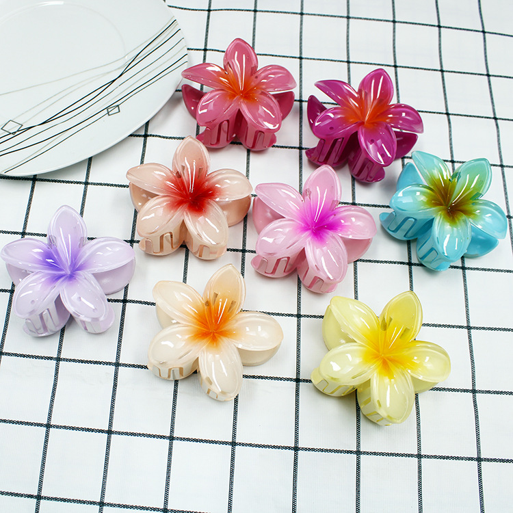 Cross-border egg flower gripper gradient candy color Flower Fashion holiday hot sale back head updo shark clip hair accessories_voghion.com