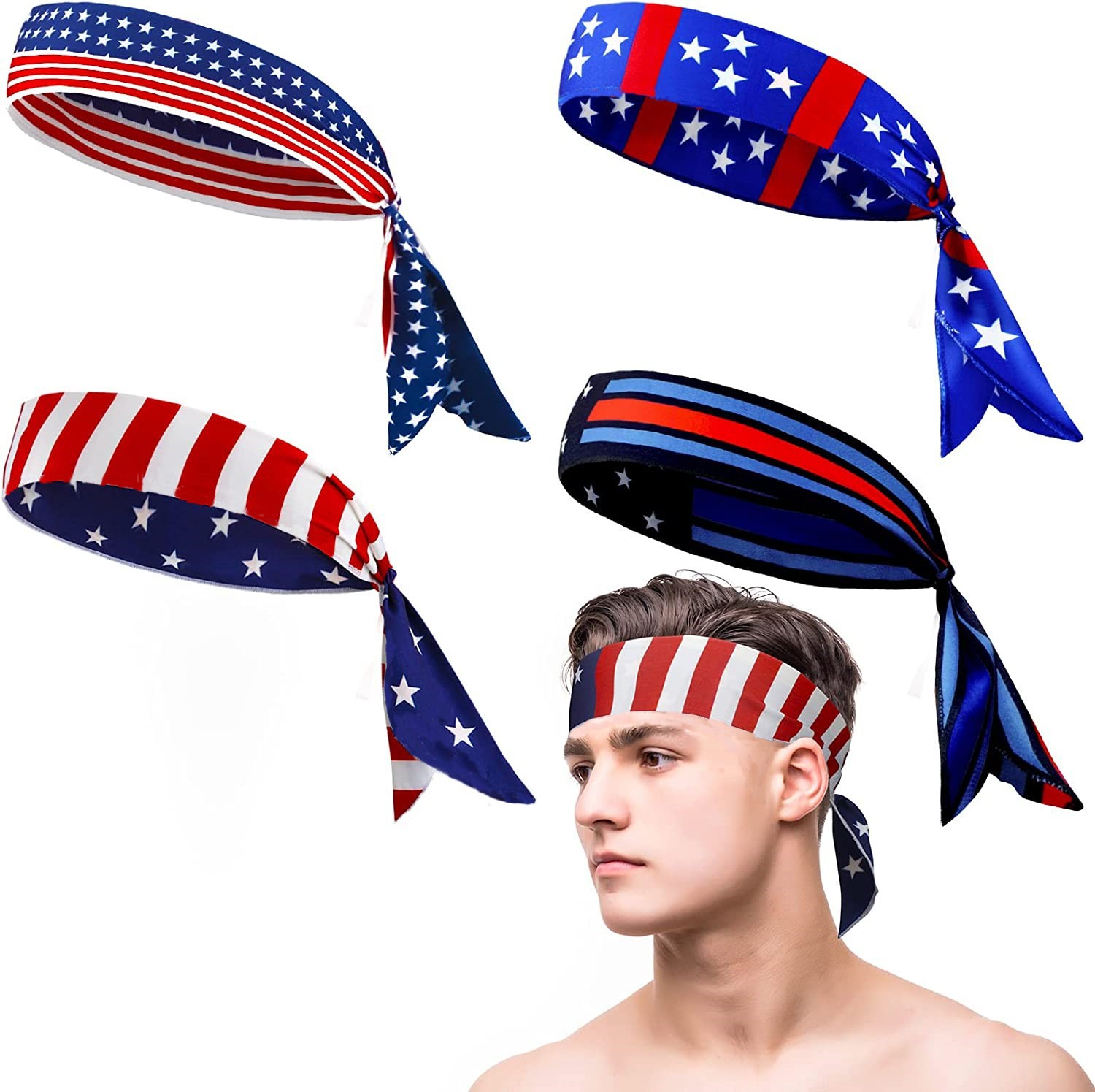 American Flag Independence Day Hair Band Men's Sports Elastic Headband Women's Fashion Crossover Wide Headband Sweat Absorbing Hair Accessories